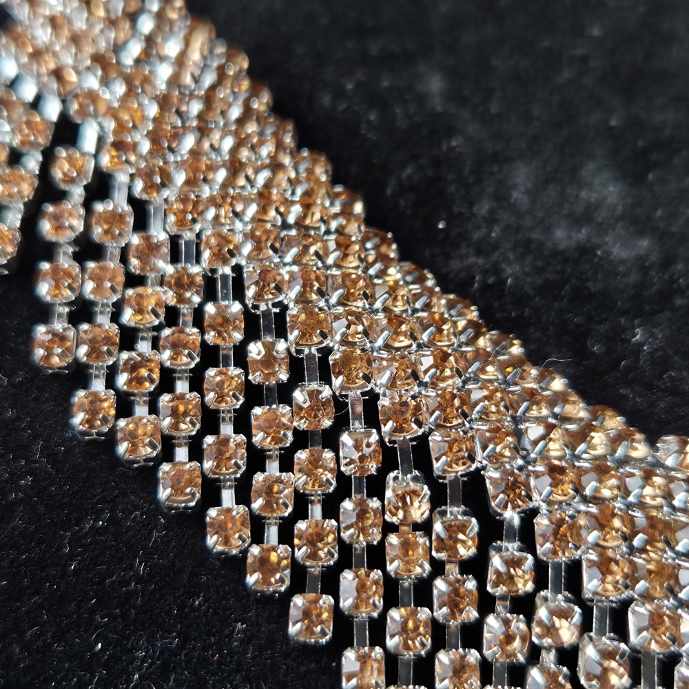 Sparkling Champagne Colored Rhinestone Collar/Bib Necklace in Silver Tone - Picture 5 of 15